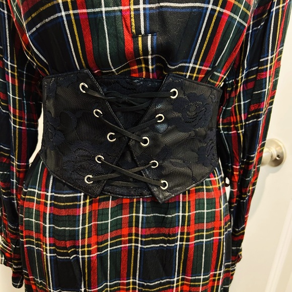 Loft plaid long sleeve dress with free corset belt size 20, like new - Picture 3 of 10